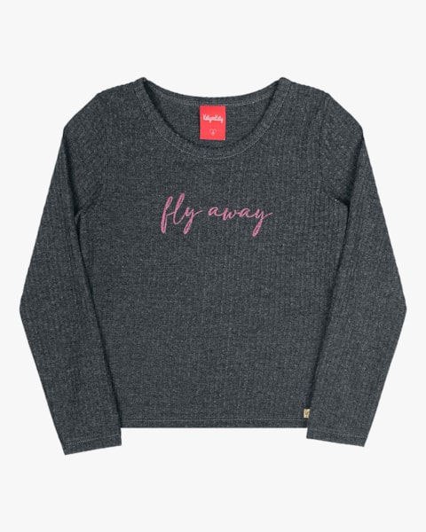 Blusa Infantil Manga Longa em Moletom Persa Kely Kety- Cinza