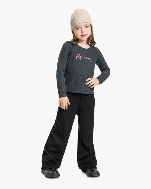 Blusa Infantil Manga Longa em Moletom Persa Kely Kety- Cinza