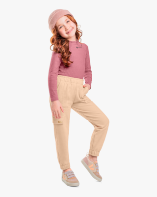 Blusa Infantil Manga Longa em Viscose Canelada - Kely Kety - New Rose