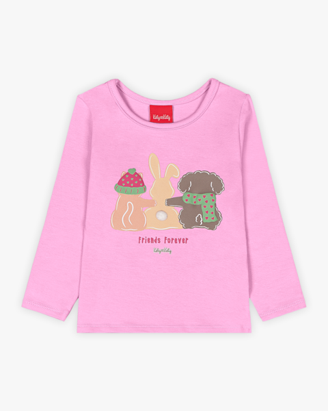 Blusa Infantil Manga Longa Estampa Coelhinho - Kely Kety - Rosa
