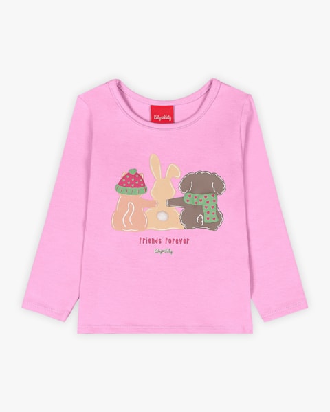 Blusa Infantil Manga Longa Estampa Coelhinho - Kely Kety - Rosa