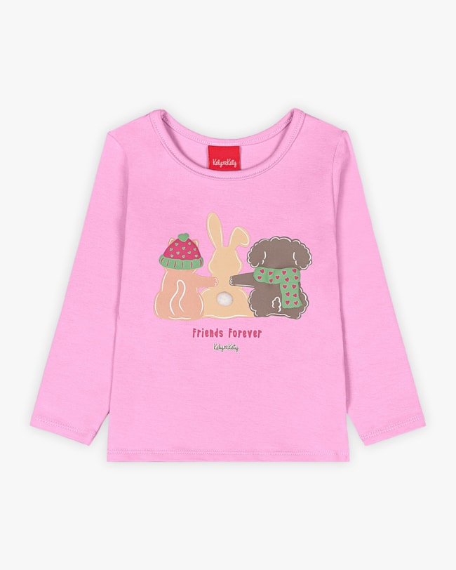 Blusa Infantil Manga Longa Estampa Coelhinho - Kely Kety - Rosa-bff9fea9-9af3-4cee-9d46-8a7de02c566a
