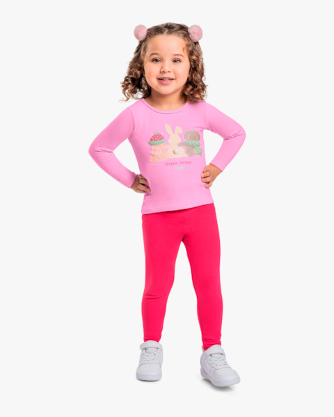 Blusa Infantil Manga Longa Estampa Coelhinho - Kely Kety - Rosa