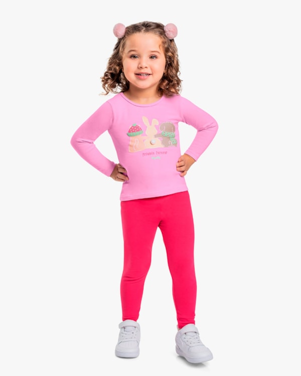 Blusa Infantil Manga Longa Estampa Coelhinho - Kely Kety - Rosa