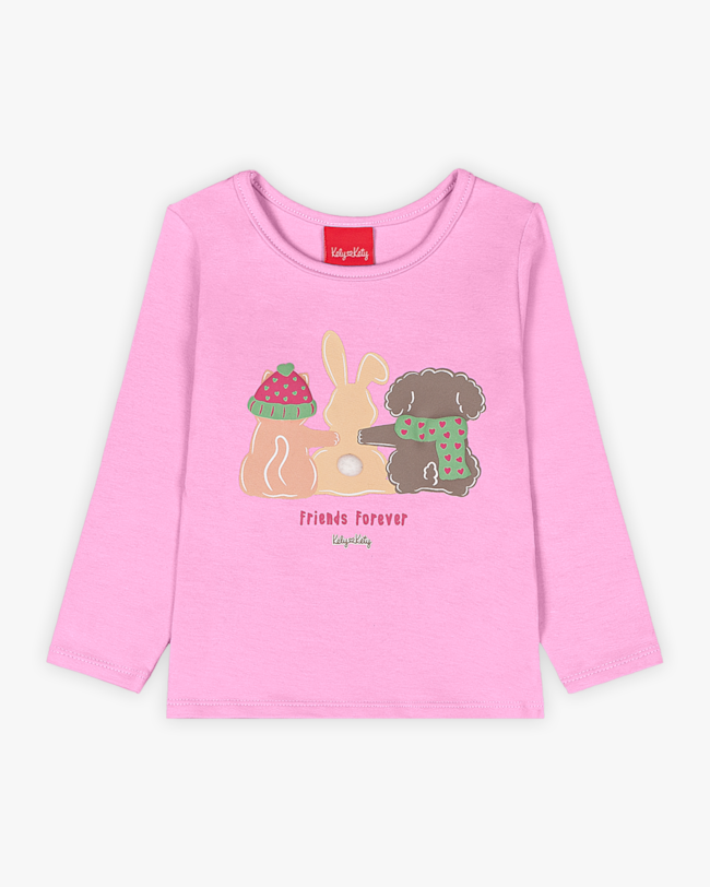 Blusa Infantil Manga Longa Estampa Coelinho - Kely Kety - Rosa-01-1a95c0be-9a21-425b-bac4-95b95a810618
