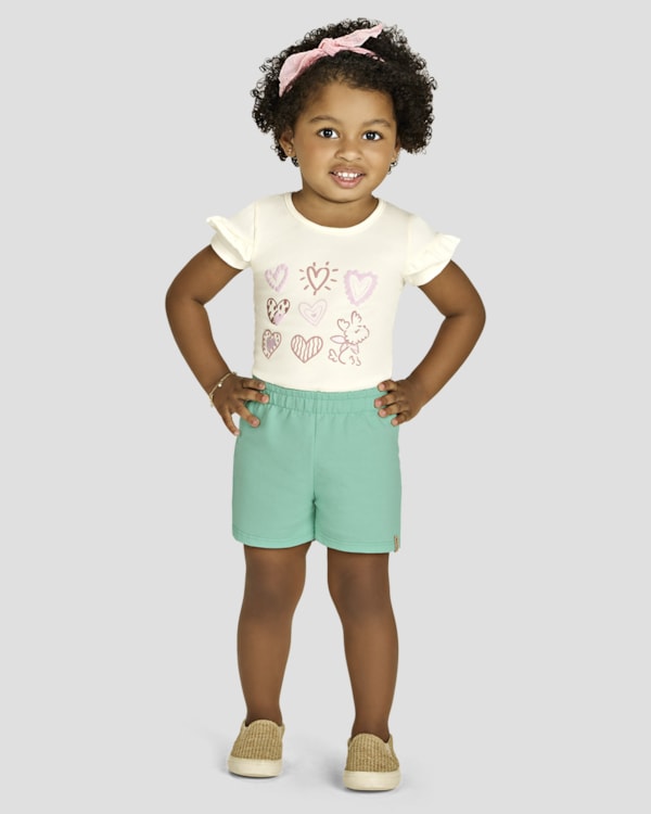 Blusa Infantil Menina com Babado na Manga - Kely Kety - Natural
