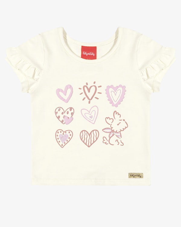 Blusa Infantil Menina com Babado na Manga - Kely Kety - Natural