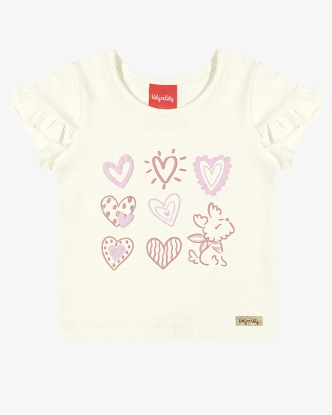 Blusa Infantil Menina com Babado na Manga - Kely Kety - Natural-6e02f9a1-92a0-4caf-be3e-c1760b177984