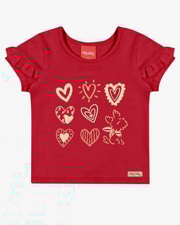 Blusa Infantil Menina com Babado na Manga - Kely Kety - Tomato