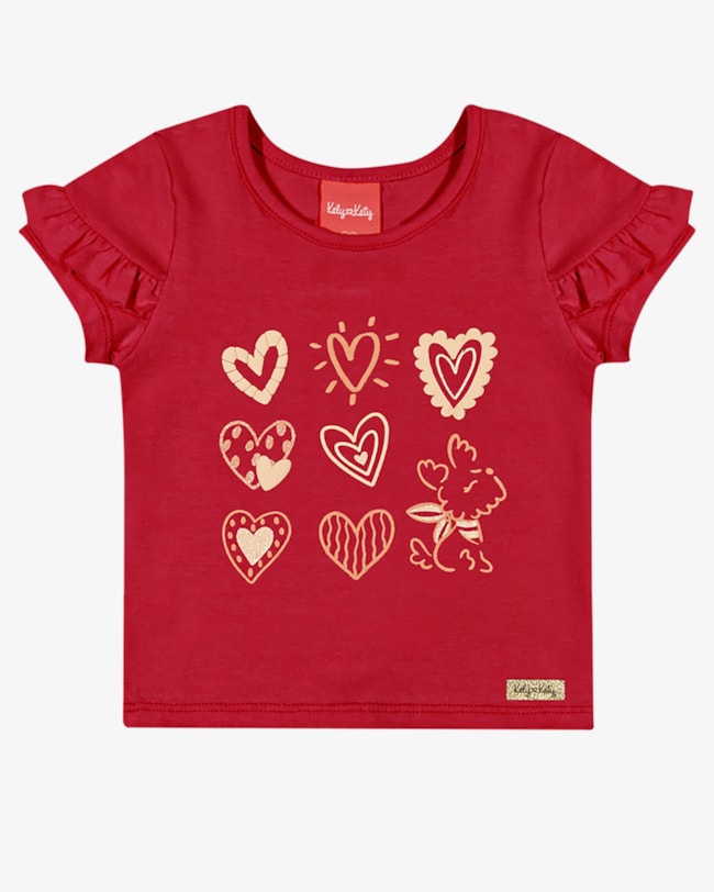 Blusa Infantil Menina com Babado na Manga - Kely Kety - Tomato-d83cec9d-8250-4c32-82e1-dd7782b4efc6