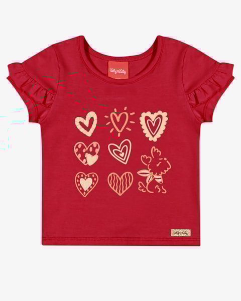 Blusa Infantil Menina com Babado na Manga - Kely Kety - Tomato
