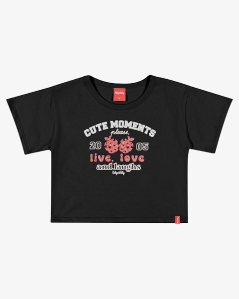 Blusa Infantil Menina com Estampa em Meia Malha - Kely Kety - Preto