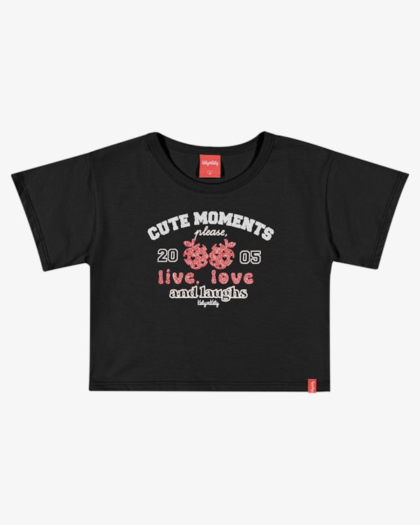 Blusa Infantil Menina com Estampa em Meia Malha - Kely Kety - Preto