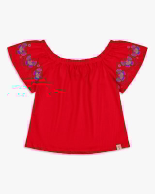 Blusa Infantil Menina com Estampa Manga - Kely Kety - Tomato