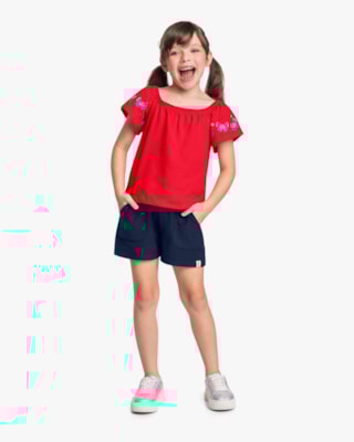 Blusa Infantil Menina com Estampa Manga - Kely Kety - Tomato