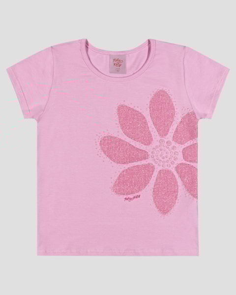 Blusa Infantil Menina em Cotton com Estampa Floral Kely Kety Rosa