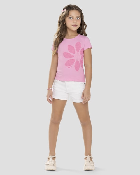 Blusa Infantil Menina em Cotton com Estampa Floral Kely Kety Rosa