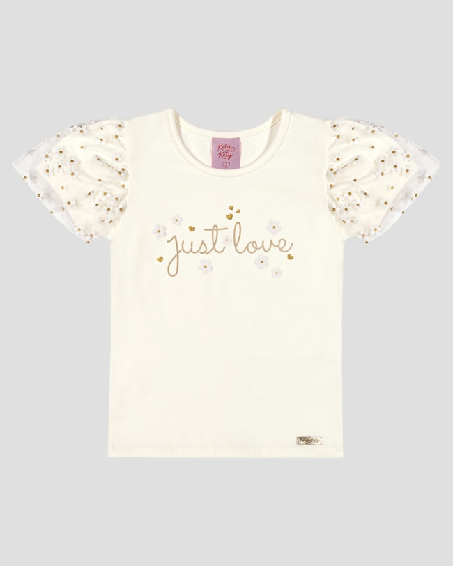 Blusa Infantil Menina em Malha com Tule Floral Kely Kety Branco-528afeb4-6663-41a4-83fc-3ec29c119d63