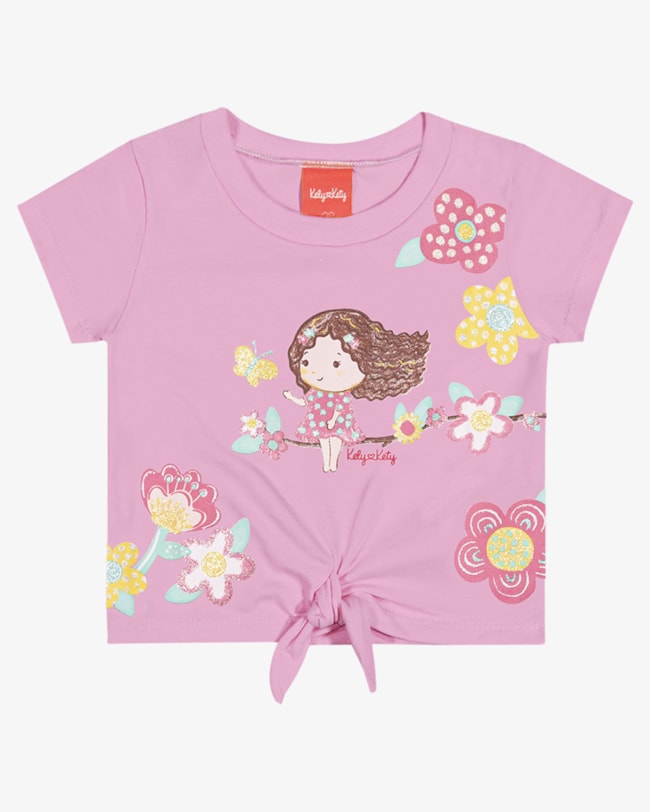 Blusa Infantil Menina em Meia Malha com Amarração - Kely Kety - Rosa-c014a97c-0acf-4a2e-b8e7-9f9e8ca50534