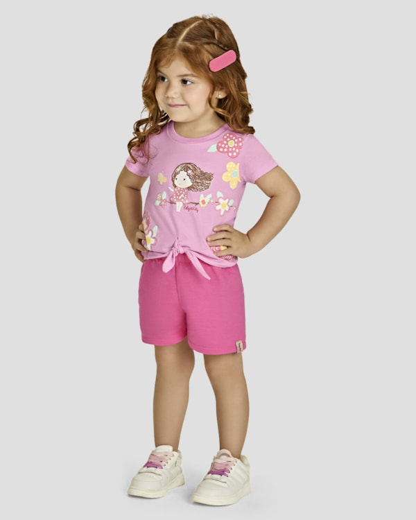 Blusa Infantil Menina em Meia Malha com Amarração - Kely Kety - Rosa
