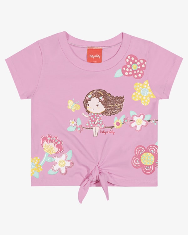 Blusa Infantil Menina em Meia Malha com Amarração - Kely Kety - Rosa
