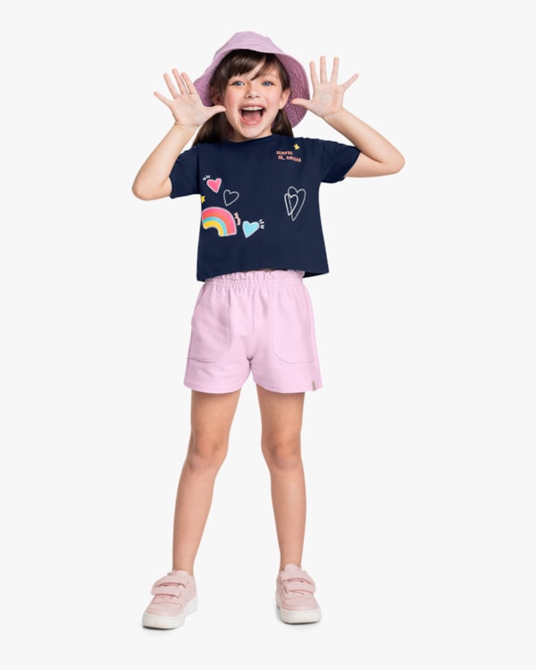 Blusa Infantil Menina em Meia Malha Estampa Arco-Íris - Kely Kety - Oxford