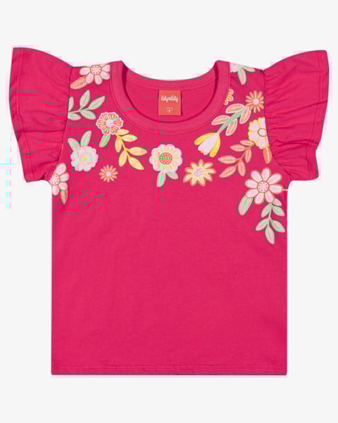 Blusa Infantil Menina em Meia Malha Estampa Flores - Kely Kety - Cherry