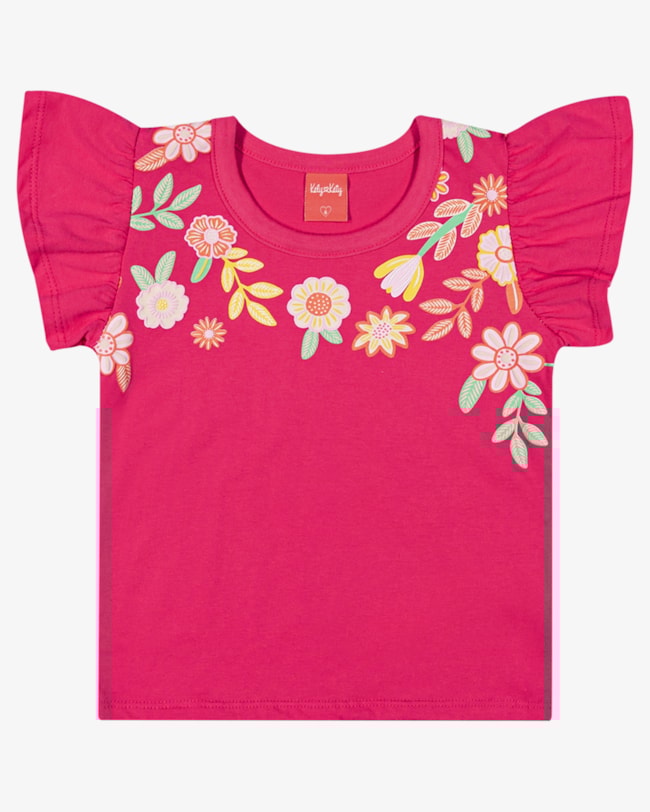 Blusa Infantil Menina em Meia Malha Estampa Flores - Kely Kety - Cherry-37b2a0fd-6fbf-4beb-80f2-e79d2d077a29