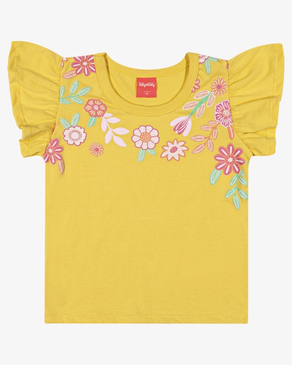 Blusa Infantil Menina em Meia Malha Estampa Flores - Kely Kety - Ipê