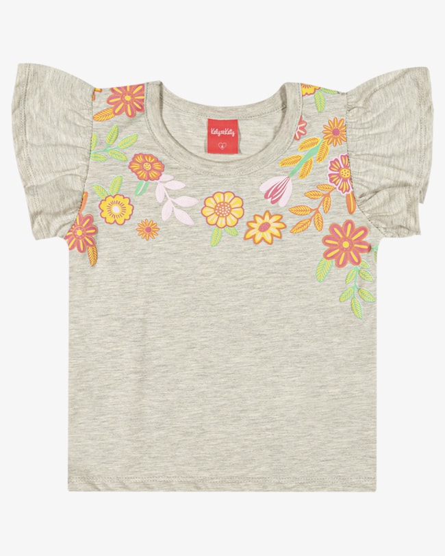 Blusa Infantil Menina em Meia Malha Estampa Flores - Kely Kety - Mescla-1b23a427-4711-4a8f-a93f-ded9ac03cab5