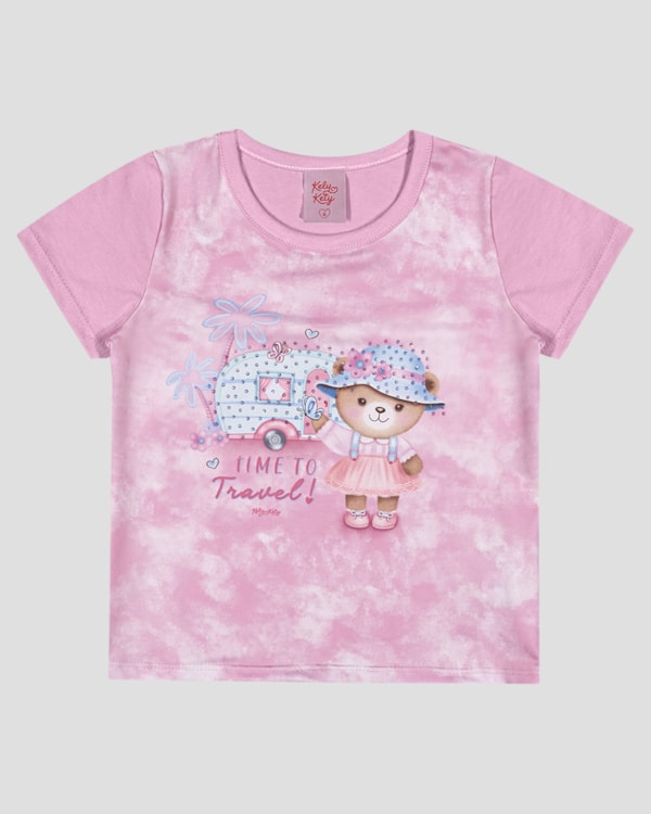 Blusa Infantil Menina Estampada com Strass Kely Kety Rosa