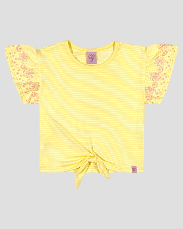 Blusa Infantil Menina Listrada com Amarração Kely Kety Amarelo