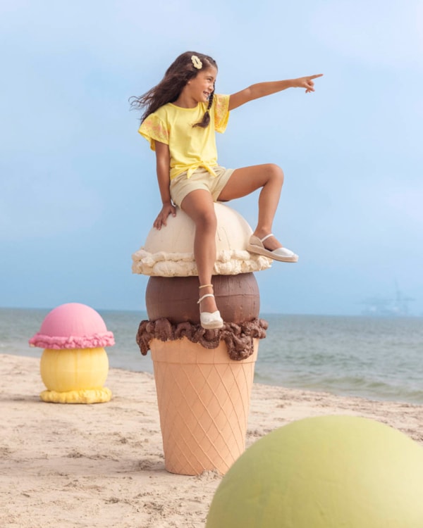 Blusa Infantil Menina Listrada com Amarração Kely Kety Amarelo