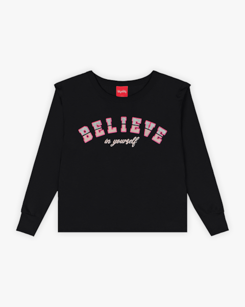 Blusa Infantil Menina Manga Longa com Babado - Kely Kety - Preto