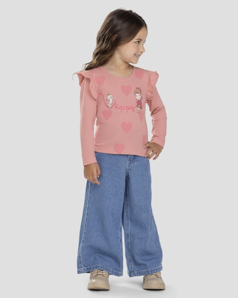 Blusa Infantil Menina Manga Longa com Babado - Kely Kety - Rosa