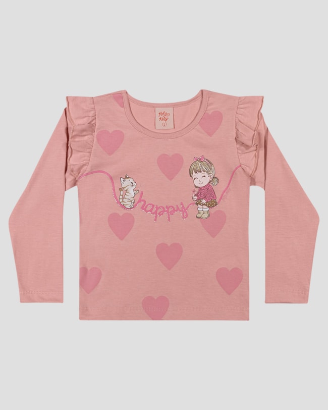 Blusa Infantil Menina Manga Longa com Babado - Kely Kety - Rosa-1388e10c-4bfb-4a18-a935-bea152953074