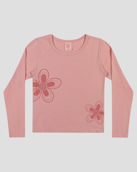 Blusa Infantil Menina Manga Longa com Estampa Flor - Kely Kety - Rosa