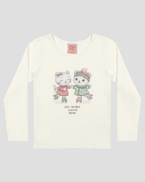 Blusa Infantil Menina Manga Longa com Estampa - Kely Kety - Branco