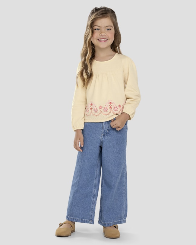 Blusa Infantil Menina Manga Longa com Estampa Relevo - Kely Kety - Bege-6d725796-48cb-4e0a-82a7-2013c2b5f56d