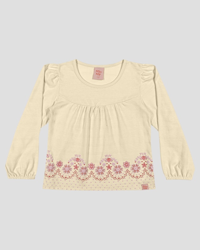 Blusa Infantil Menina Manga Longa com Estampa Relevo - Kely Kety - Bege-f98f4e26-0c5a-4c47-b155-be3fed1d7d6e