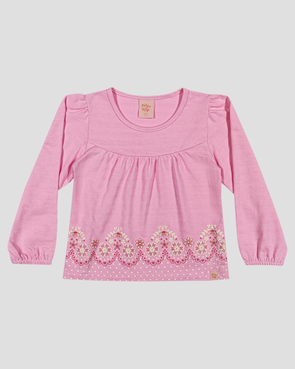 Blusa Infantil Menina Manga Longa com Estampa Relevo - Kely Kety - Rosa