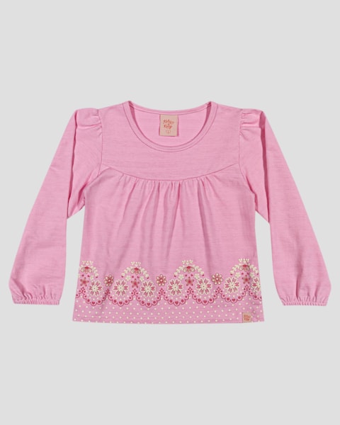Blusa Infantil Menina Manga Longa com Estampa Relevo - Kely Kety - Rosa
