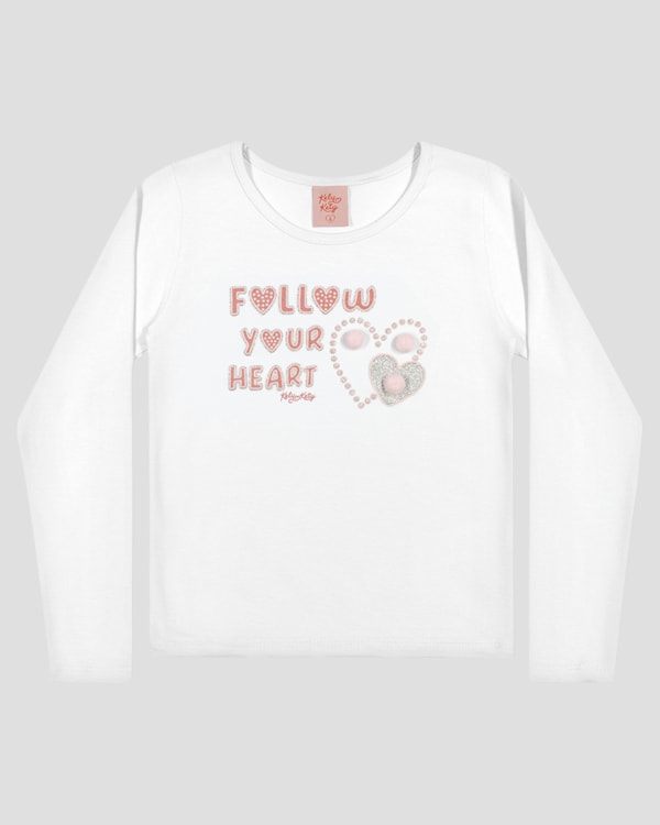 Blusa Infantil Menina Manga Longa com Pompom - Kely Kety - Branco