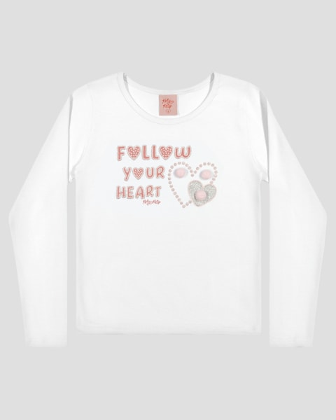Blusa Infantil Menina Manga Longa com Pompom - Kely Kety - Branco