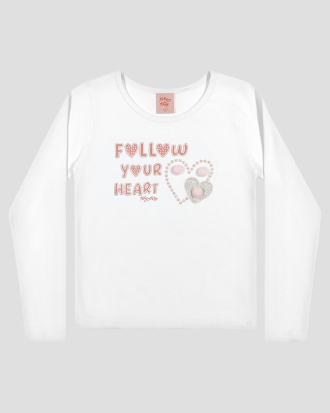 Blusa Infantil Menina Manga Longa com Pompom - Kely Kety - Branco-5b704b72-f726-4d22-9ff6-0121e5e5016e