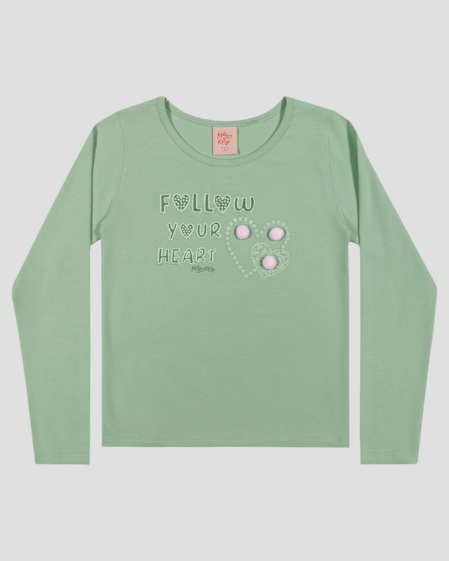 Blusa Infantil Menina Manga Longa com Pompom - Kely Kety - Verde-84c19c40-8548-4f53-b9d9-338ab9d679d4