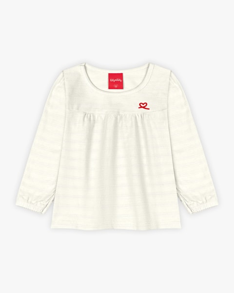 Blusa Infantil Menina Manga Longa em Algodão - Kely Kety - Natural