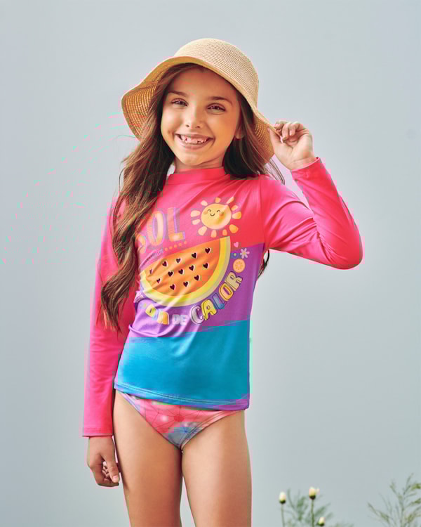 Blusa Infantil Praia Manga Longa com Estampa - Kely Kety - Rosa