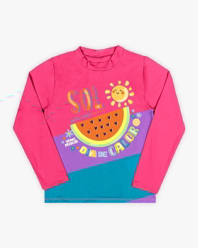 Blusa Infantil Praia Manga Longa com Estampa - Kely Kety - Rosa-693234a7-b1e5-4e67-bb7e-a00253062392