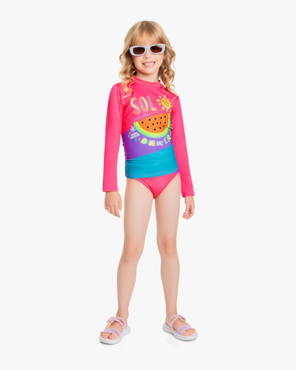 Blusa Infantil Praia Manga Longa com Estampa - Kely Kety - Rosa